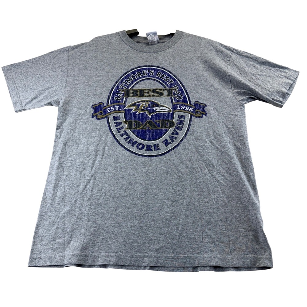 NFL T-Shirt Mens L Gray Baltimore Ravens Best Dad Graphic Tee Est 1996 Short Slv